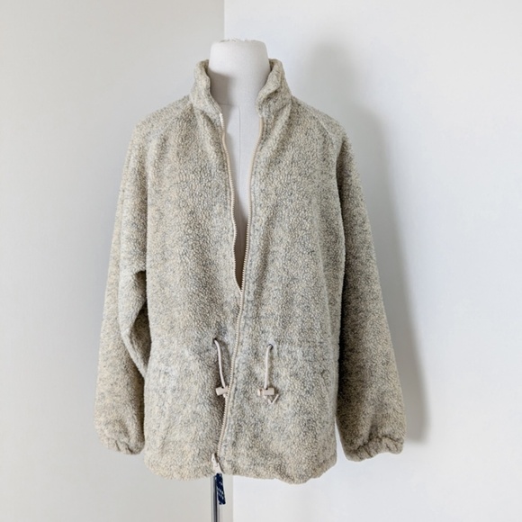 90's Sherpa Coat Comfy Collar Sweater Jacket Belted Drawstring Waist - Picture 4 of 7